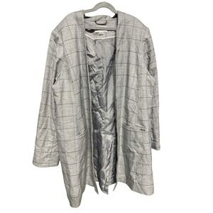 Calvin Klein 18W‎ Open Front Casual Blazer Gray Black Windowpane Plaid Jacket